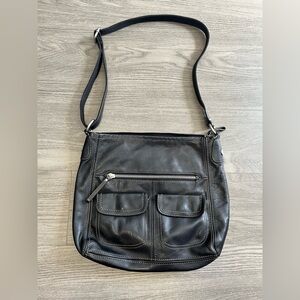 Fossil Black Genuine Leather Shoulder Bag with Adjustable Strap Crossbody Purse
